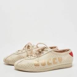 Gucci Beige Leather Falacer Guccy Sneakers Size 37