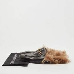 مملوكة مسبقًا Gucci Black Leather and Fur Princetown Flat Mules Size 39.5