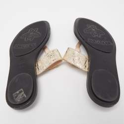Gucci Gold Leather GG Marmont Thong Flats Size 37.5