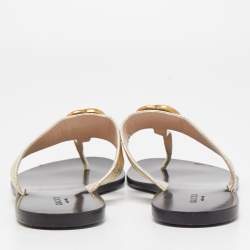 Gucci Gold Leather GG Marmont Thong Flats Size 37.5