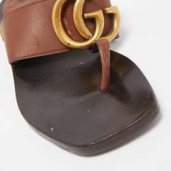 Gucci Brown Leather GG Marmont Thong Sandals Size 36