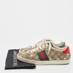 Gucci Brown/Beige GG Supreme Canvas Bee Print Ace Sneakers Size 38