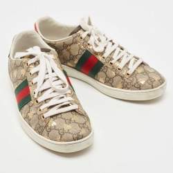 Gucci Brown/Beige GG Supreme Canvas Bee Print Ace Sneakers Size 38