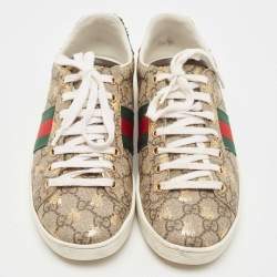 Gucci Brown/Beige GG Supreme Canvas Bee Print Ace Sneakers Size 38