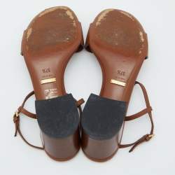 مملوكة مسبقًا Gucci Brown Leather Horsebit T-Strap Block Heel Sandals Size 37.5