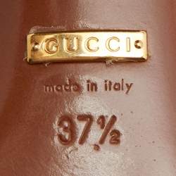 مملوكة مسبقًا Gucci Brown Leather Horsebit T-Strap Block Heel Sandals Size 37.5