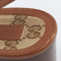 مملوكة مسبقًا Gucci Brown Leather Horsebit T-Strap Block Heel Sandals Size 37.5