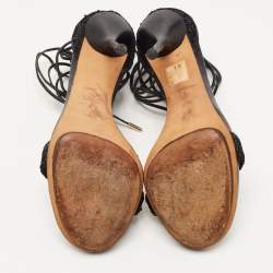 Pre Owned Gucci Black Sequins Ankle Tie Platform Sandals Size 36