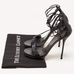 Pre Owned Gucci Black Sequins Ankle Tie Platform Sandals Size 36