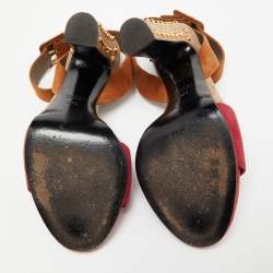 Pre Owned Gucci Two Tone Suede Madison Studded Heel Sandals Size 38.5