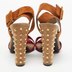Pre Owned Gucci Two Tone Suede Madison Studded Heel Sandals Size 38.5