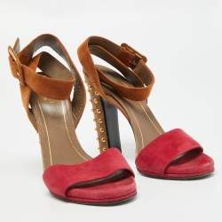Pre Owned Gucci Two Tone Suede Madison Studded Heel Sandals Size 38.5