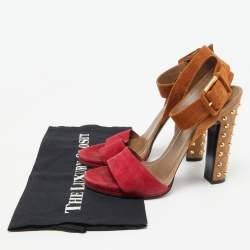 Pre Owned Gucci Two Tone Suede Madison Studded Heel Sandals Size 38.5