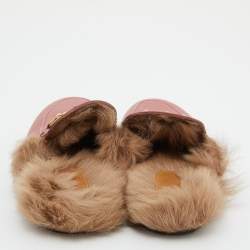 Pre Owned Gucci Pink Leather and Fur Princetown Flat Mules Size 39