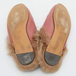 Pre Owned Gucci Pink Leather and Fur Princetown Flat Mules Size 39
