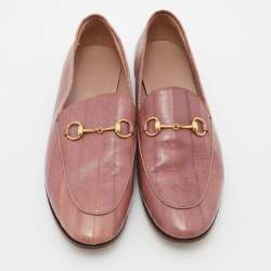 Pre Owned Gucci Pink Eel Leather Jordaan Loafers Size 40