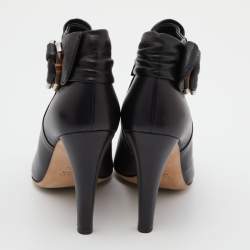 مملوكة مسبقًا Gucci Black Leather Peep Toe Ankle Booties Size 37