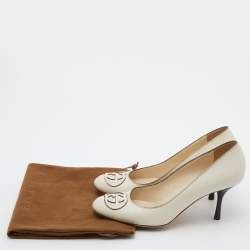 Gucci Off White Leather Interlocking G Patch Pumps Size 38