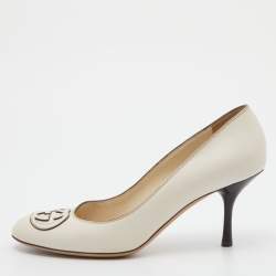 Gucci Off White Leather Interlocking G Patch Pumps Size 38