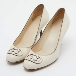 Gucci Off White Leather Interlocking G Patch Pumps Size 38