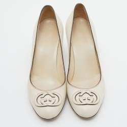 Gucci Off White Leather Interlocking G Patch Pumps Size 38