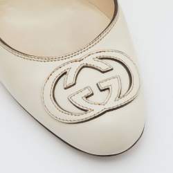 Gucci Off White Leather Interlocking G Patch Pumps Size 38