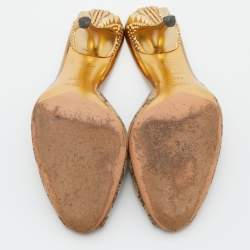 Gucci Brown/Beige GG Canvas Studded Heel Peep Toe Mules Size 37.5