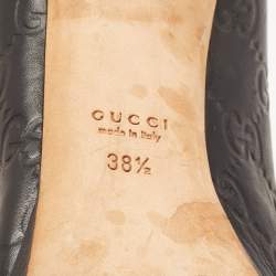 Pre Owned Gucci Black GG Leather Hollywood Horsebit Peep Toe Pumps Size 38.5