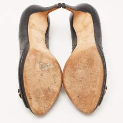 Pre Owned Gucci Black GG Leather Hollywood Horsebit Peep Toe Pumps Size 38.5