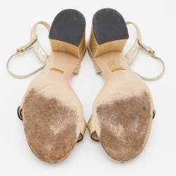 Gucci Gold Crinkled Leather GG Marmont Ankle Strap Sandals Size 38