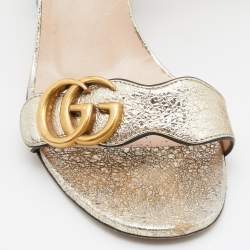 Gucci Gold Crinkled Leather GG Marmont Ankle Strap Sandals Size 38