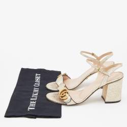 Gucci Gold Crinkled Leather GG Marmont Ankle Strap Sandals Size 38