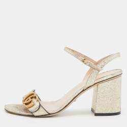 Gucci Gold Crinkled Leather GG Marmont Ankle Strap Sandals Size 38