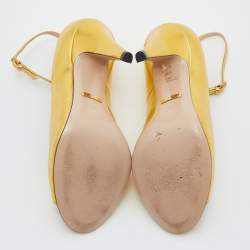 Pre Owned Gucci Gold Leather Molina Lips T Strap Sandals Size 36