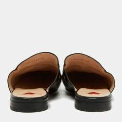 Pre Owned Gucci Black Leather Bee and Star Embroidered Princetown Flat Mules Size 38