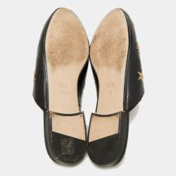 Pre Owned Gucci Black Leather Bee and Star Embroidered Princetown Flat Mules Size 38
