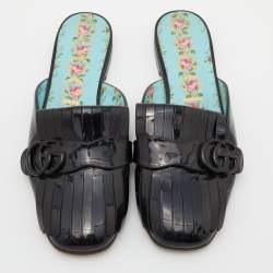 Pre Owned صندل مولز غوتشي جي جي مارمونت جلد ذهبي ميتال بشراشيب مقاس 39