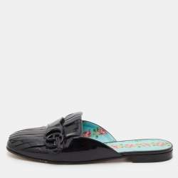 Pre Owned صندل مولز غوتشي جي جي مارمونت جلد ذهبي ميتال بشراشيب مقاس 39