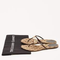 Gucci Brown Leather GG Thong Flats Size 37