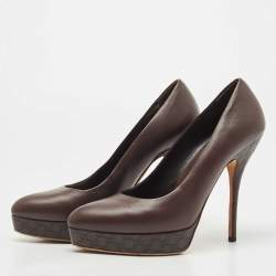 Pre Owned Gucci Brown Leather Platform Pumps Size 37.5