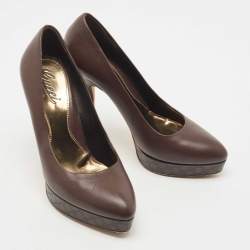 Pre Owned Gucci Brown Leather Platform Pumps Size 37.5