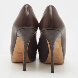 Pre Owned Gucci Brown Leather Platform Pumps Size 37.5