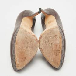 Pre Owned Gucci Brown Leather Platform Pumps Size 37.5