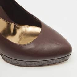 Pre Owned Gucci Brown Leather Platform Pumps Size 37.5