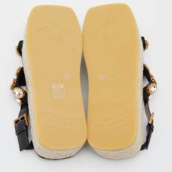 مملوكة مسبقًا صندل غوتشي إسبادريل نايلون وجلد بيبيتا مزخرف أسود بنعل سميك مقاس 37.5