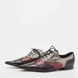 Gucci Multicolor Python Leather Brogue Pointed Toe Oxfords Size 39.5
