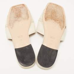 Pre Owned Gucci White Leather Horsebit Flat Slides Size 37