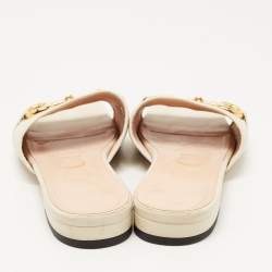 Pre Owned Gucci White Leather Horsebit Flat Slides Size 37