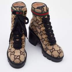مملوكة مسبقًا Gucci Beige GG Wool Ankle Length Boots Size 38