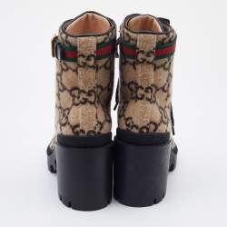 مملوكة مسبقًا Gucci Beige GG Wool Ankle Length Boots Size 38